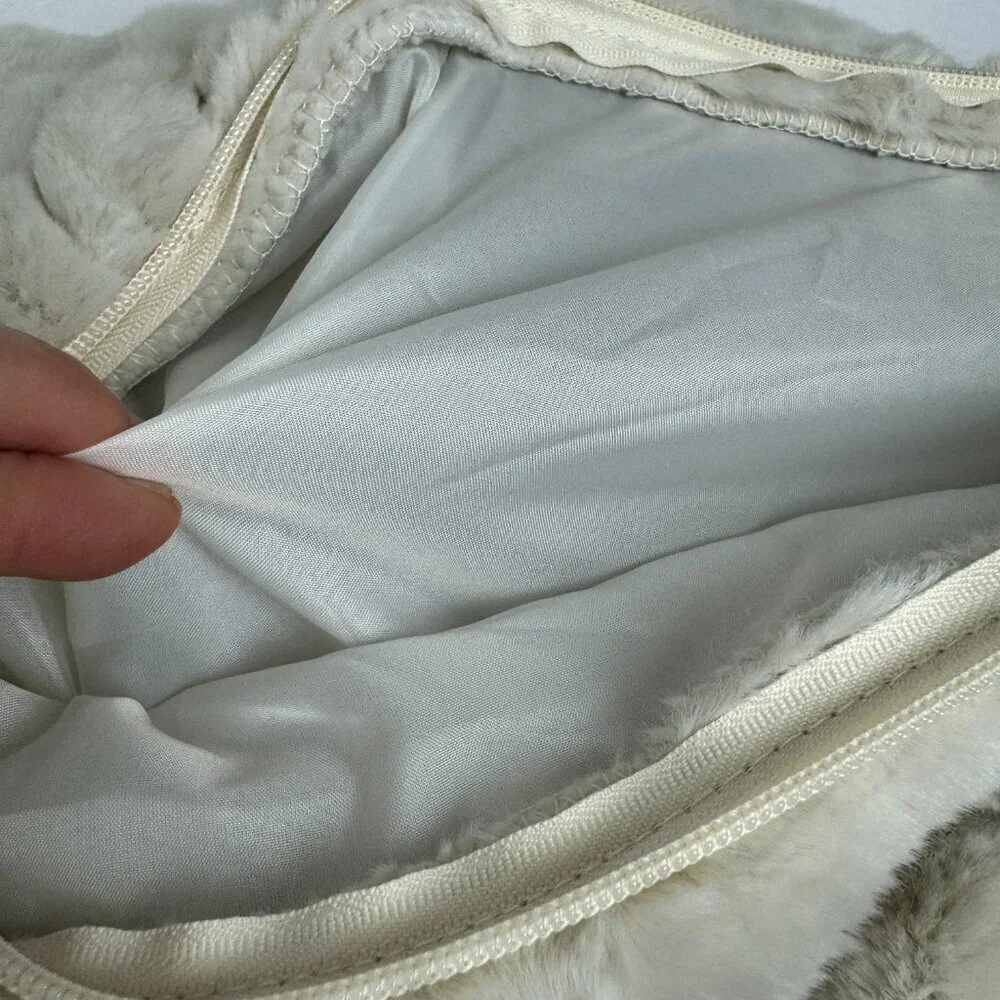 Pottery Barn Faux Fur Ivory Ruched Throw Pillow Case - Like NEW